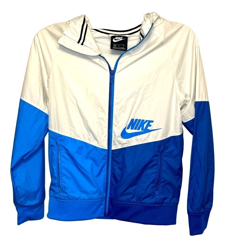 Nike Retro Style Blue Color Block Hooded Windbreaker Medium